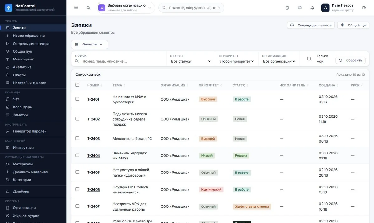 Заявки сотрудников в Service Desk
